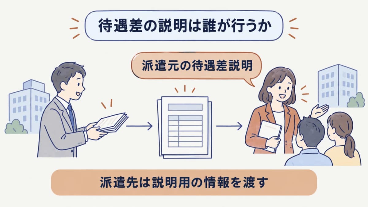 派遣元の説明と派遣先の待遇情報提供を主体別に分けた図