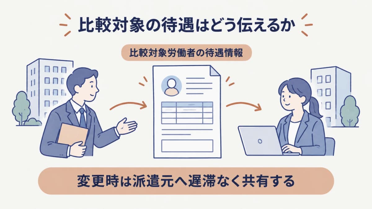 待遇情報提供書から比較対象労働者の情報を派遣元へ渡す流れ図